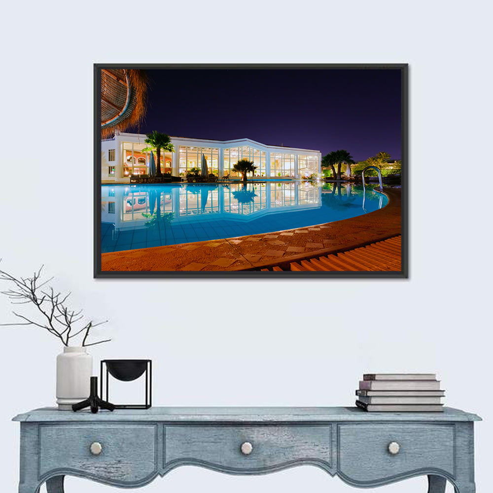 Moonlit Resort Pool Reflection Wall Art