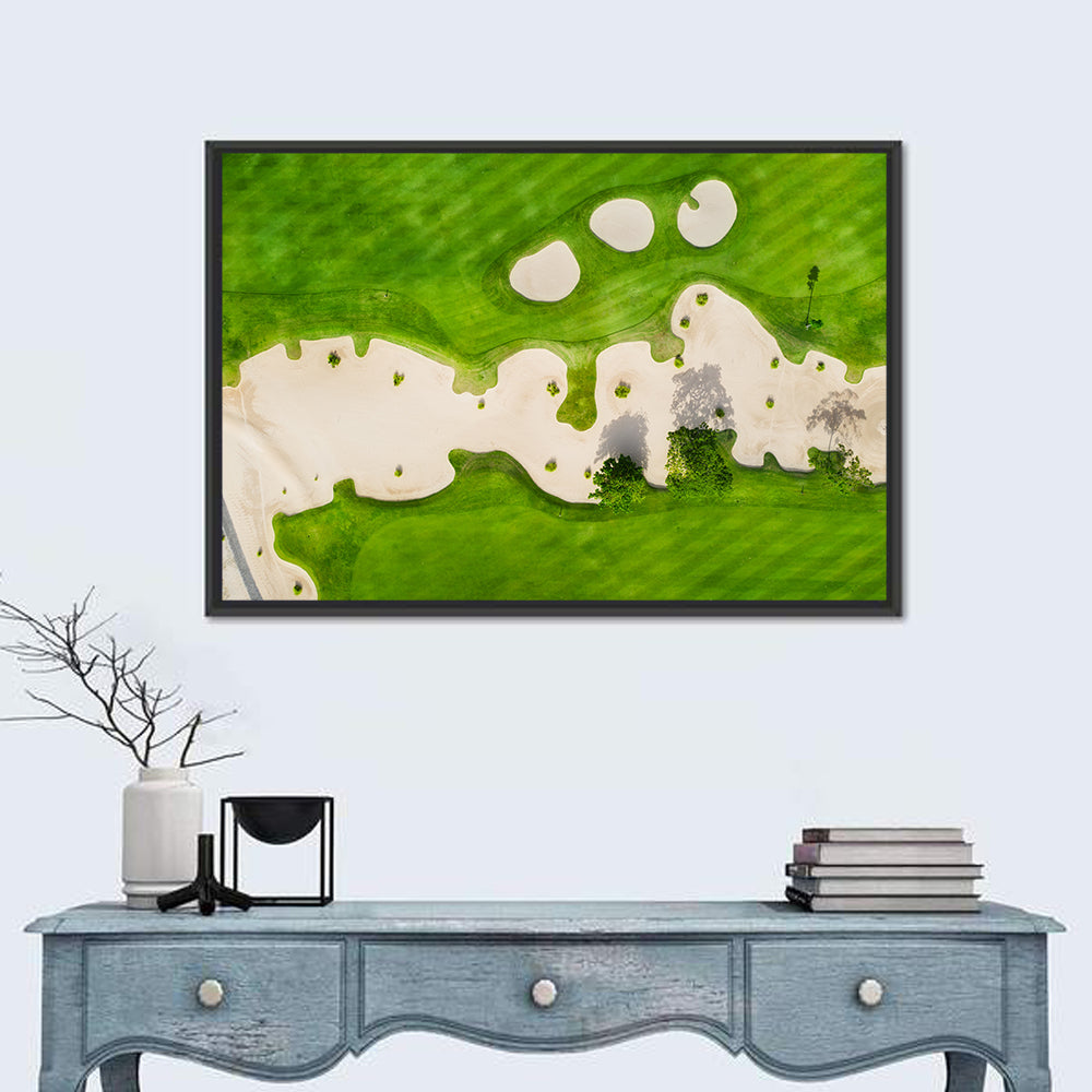 Aerial Golf Course Landscape Wall Art in a room, landscape