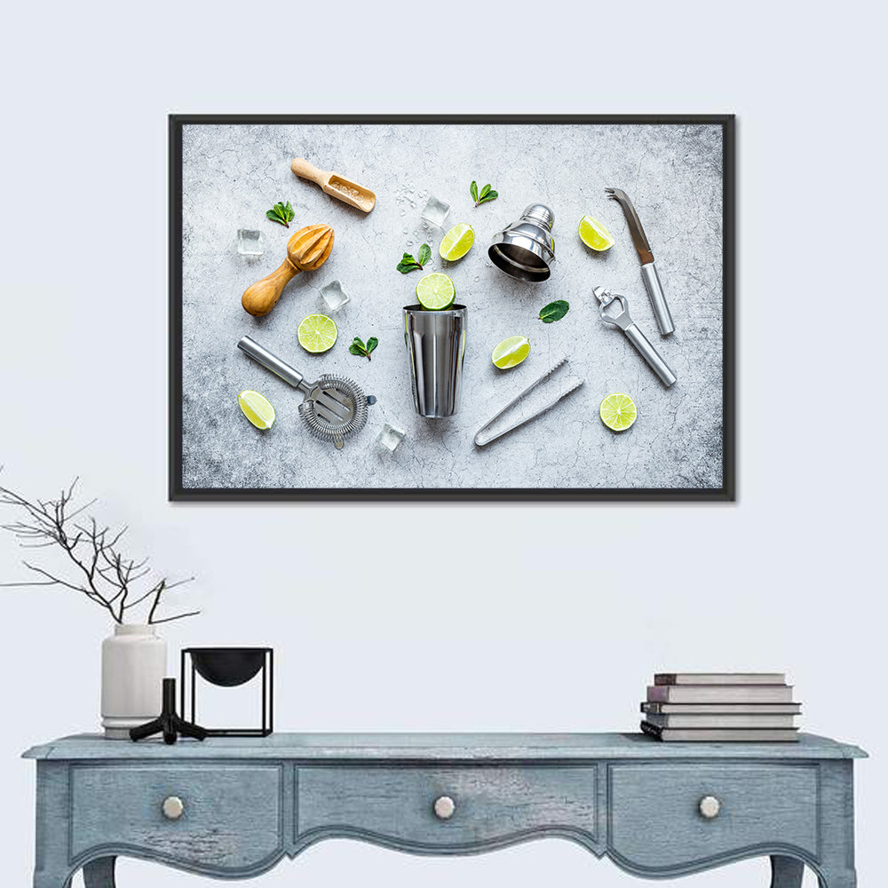 Mojito Bar Utensils Wall Art in a room, landscape