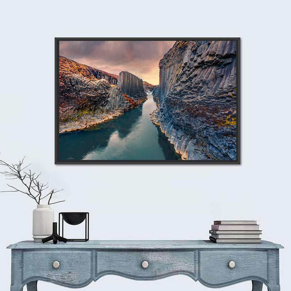 Studlagil Canyon at Sunset Wall Art in a room, landscape