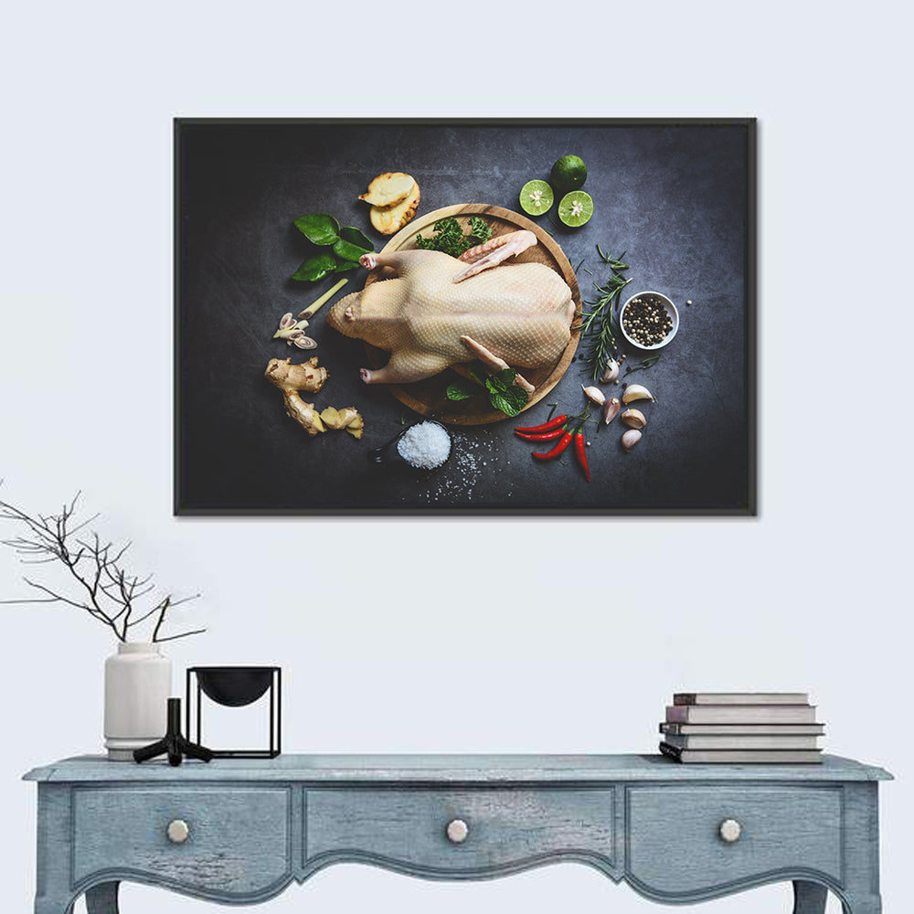 Raw Duck with Herbs and Limes Wall Art in a room, landscape