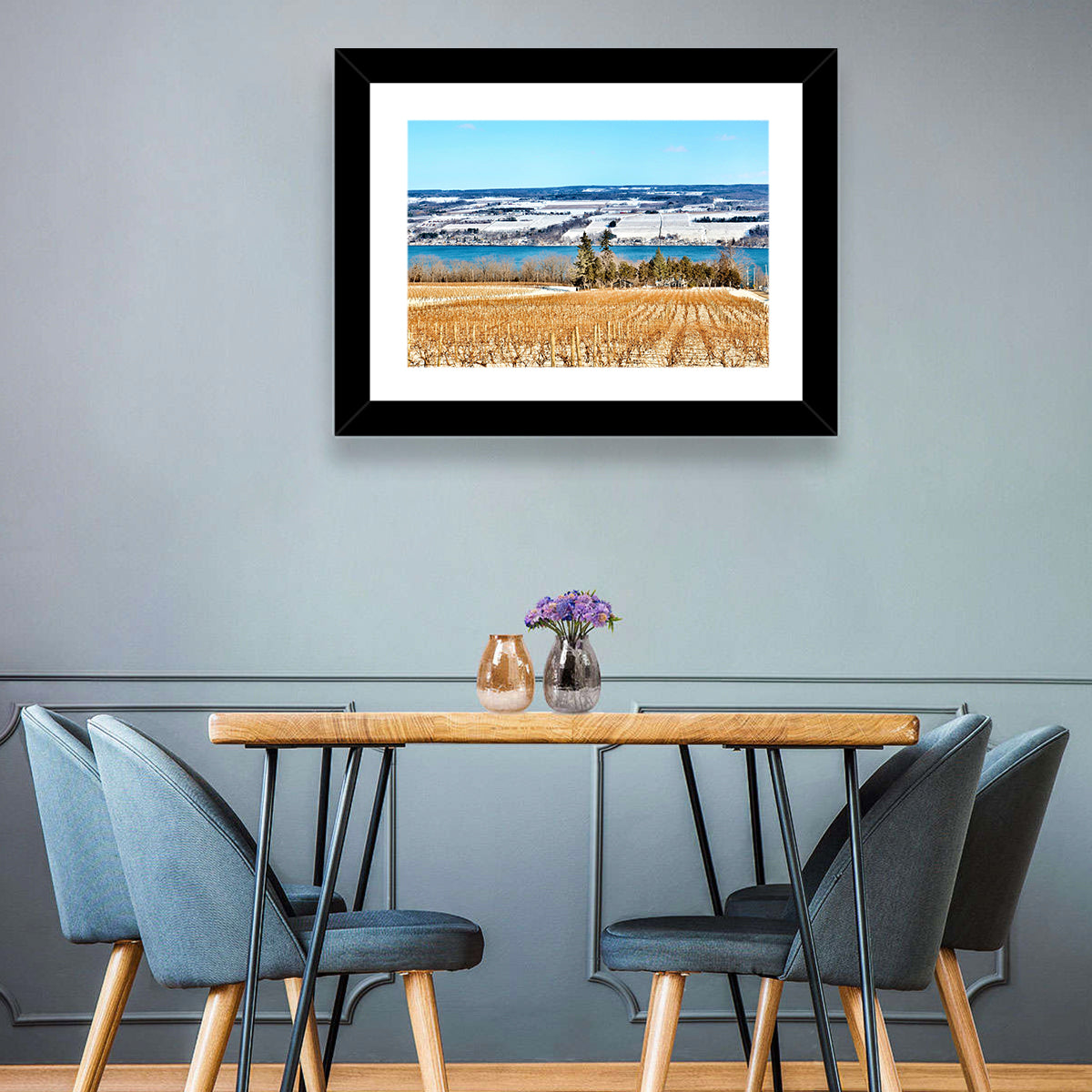 Seneca Lake Vineyard Wall Art in a room, landscape