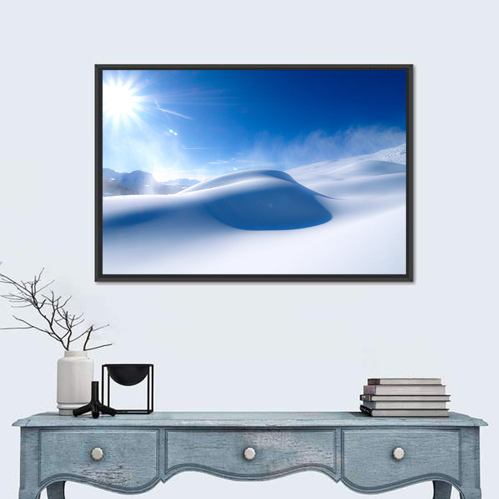 Sunlit Snow Dune Under Blue Sky Wall Art