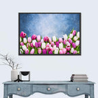 Tulips on Textured Blue Wall Art