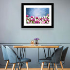 Tulips on Textured Blue Wall Art