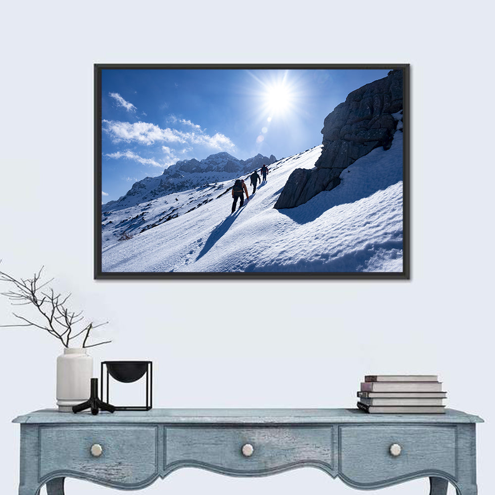 Ascending Mountaineers on Snowy Slope Wall Art