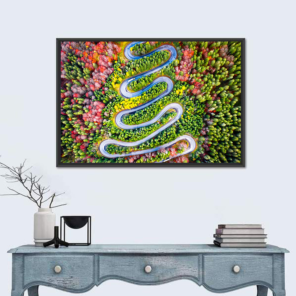 Cheia Autumn Winding Road Wall Art in a room, landscape