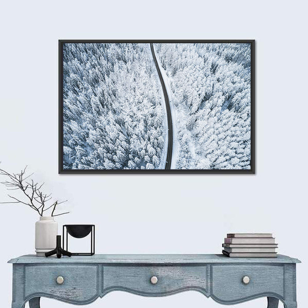 Winter Forest Road Aerial Wall Art