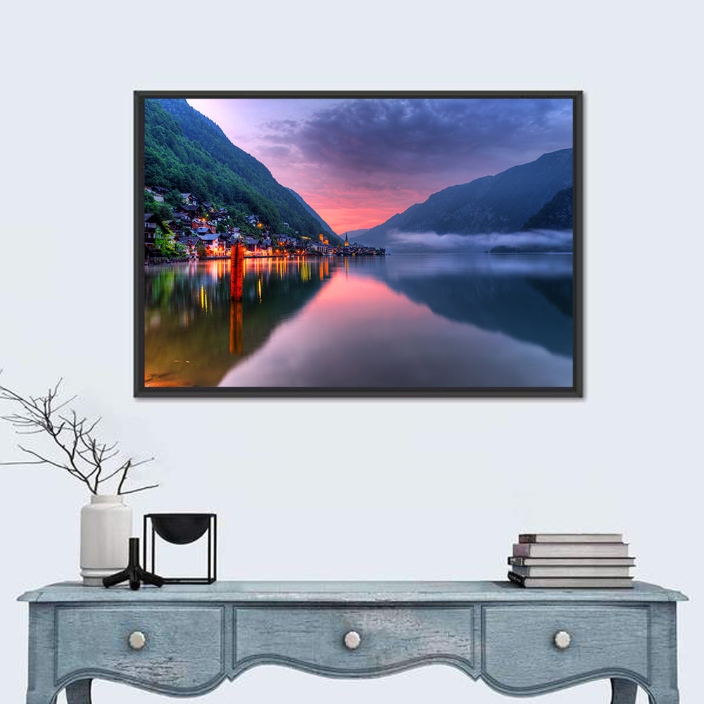 Hallstatt Mountain Village Wall Art in a room, landscape