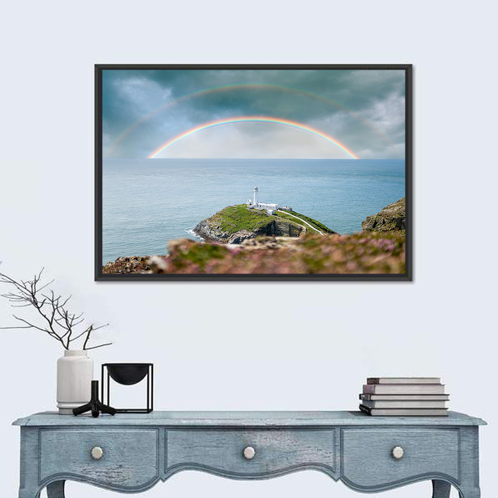 South Stack Lighthouse Coastline Wall Art in a room, landscape
