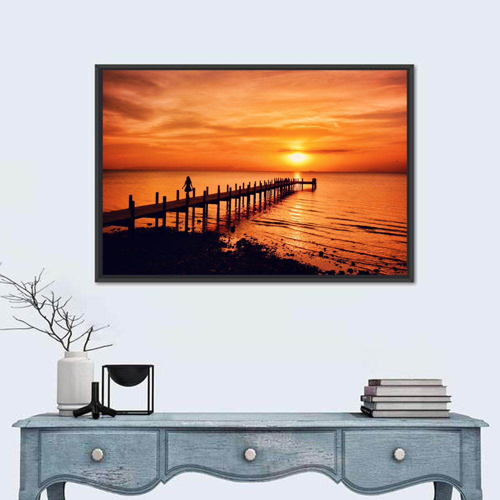 Kampot Pier at Sunset Wall Art in a room, landscape