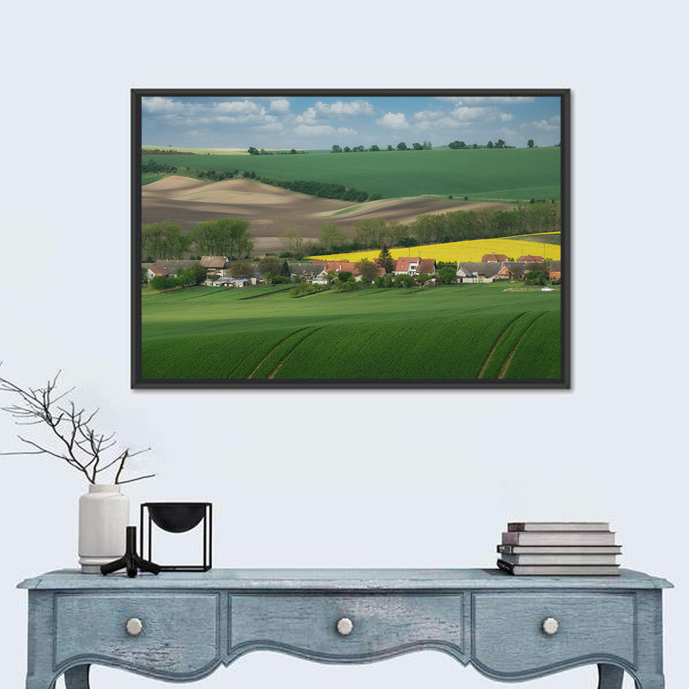 Gentle Moravian Hills Wall Art in a room, landscape