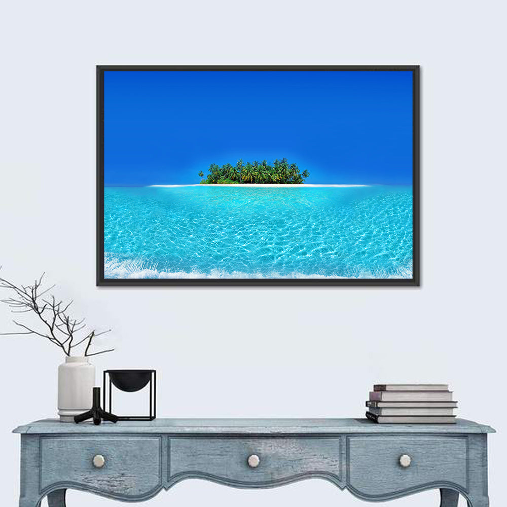 Turquoise Atoll Sandbar with Palm Trees Wall Art