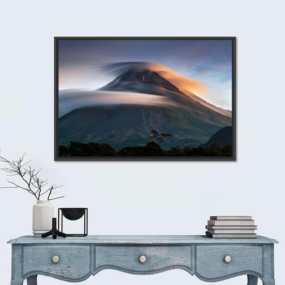 Mount Merapi at Dusk Wall Art in a room, landscape