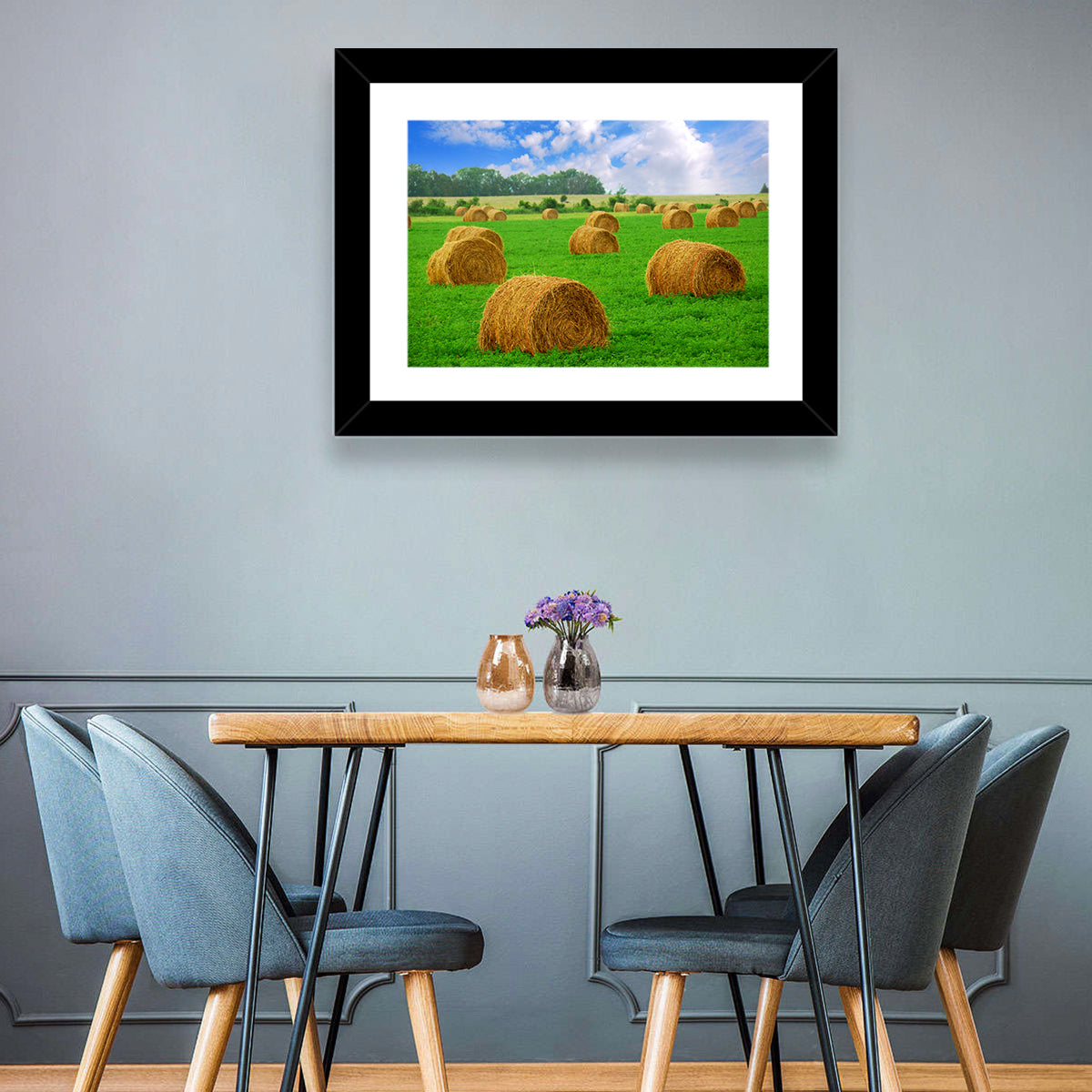 Golden Hay Bales in Green Field Wall Art