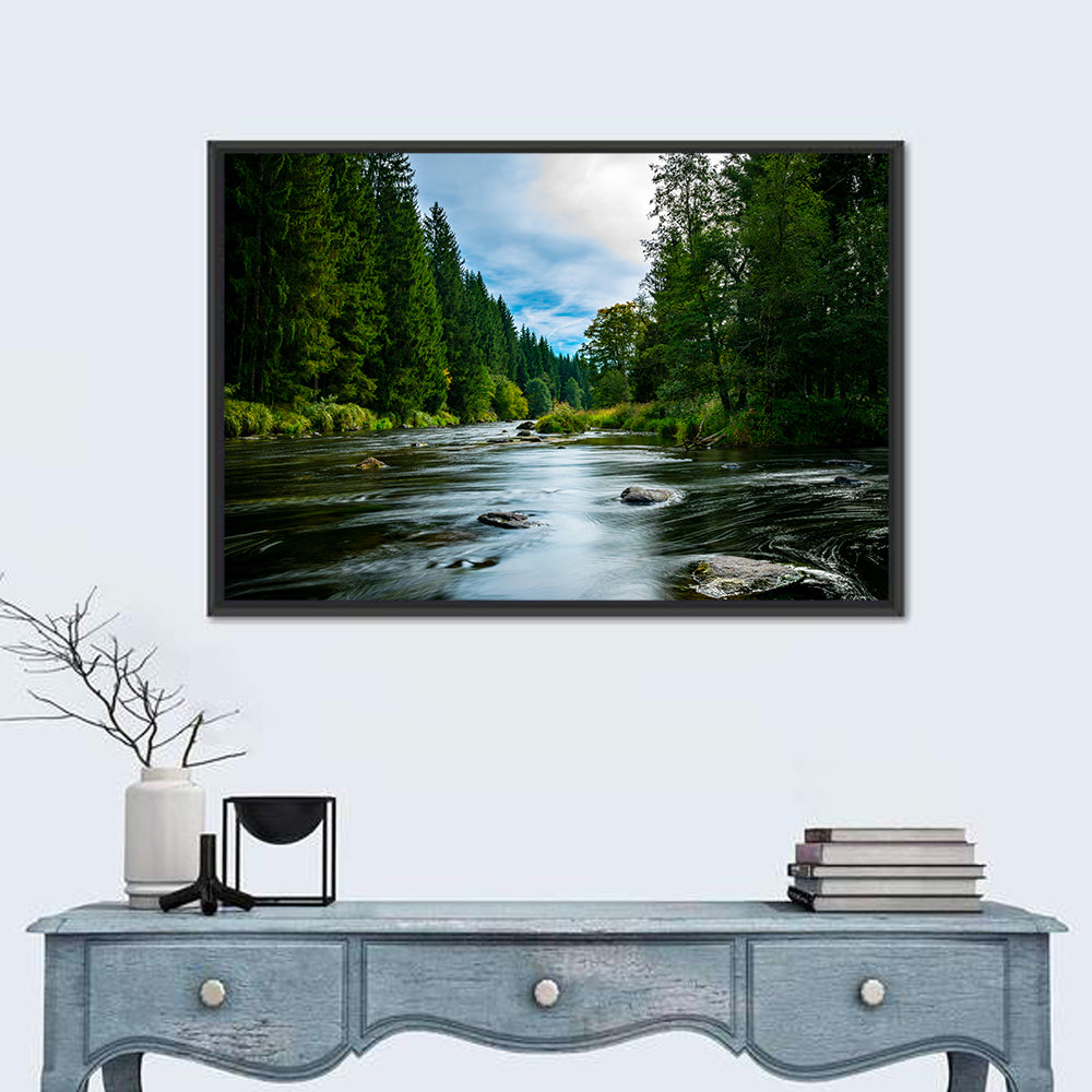 Bavarian Forest River Wall Art in a room, landscape