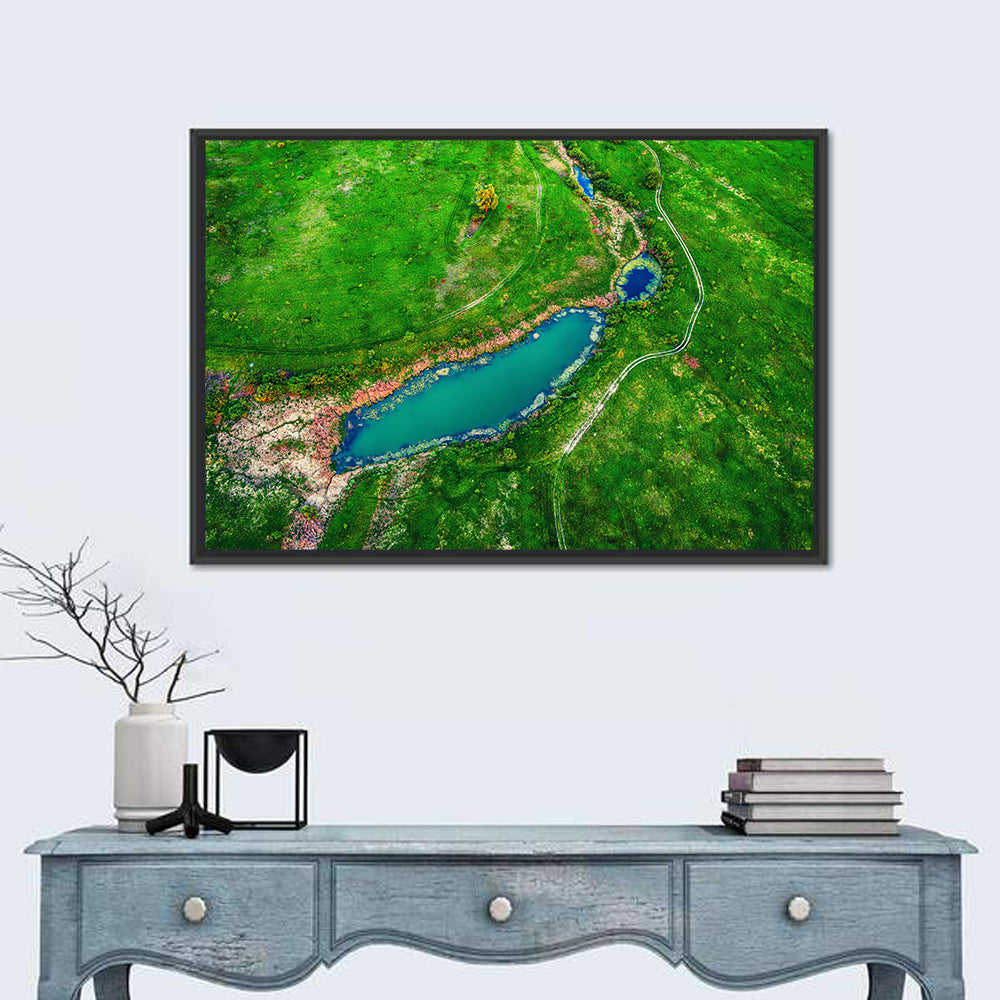 Meadows Lake Aerial Wall Art in a room, landscape