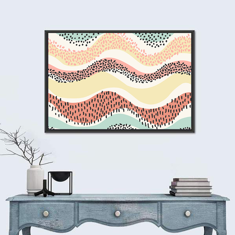 Pastel Pond Waves Wall Art in a room, landscape