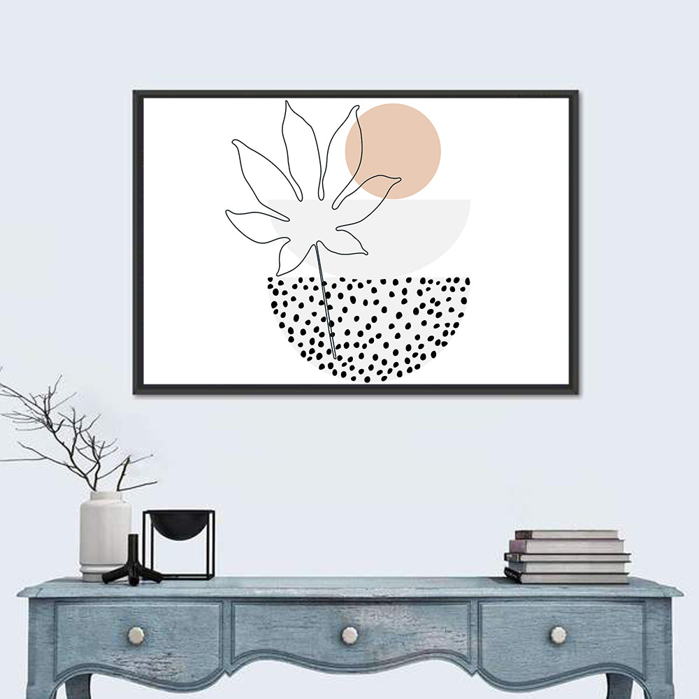 Palm Leaf with Peach Bowls Wall Art in a room, landscape