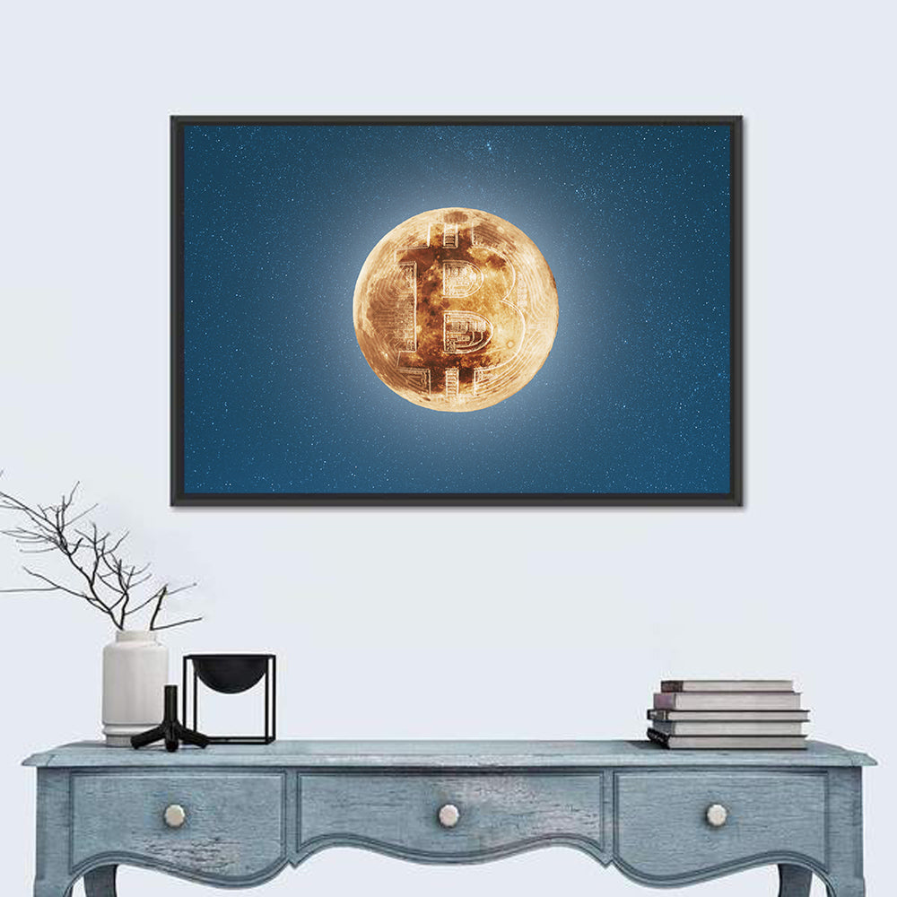 Bitcoin Circuit Moon Wall Art in a room, landscape