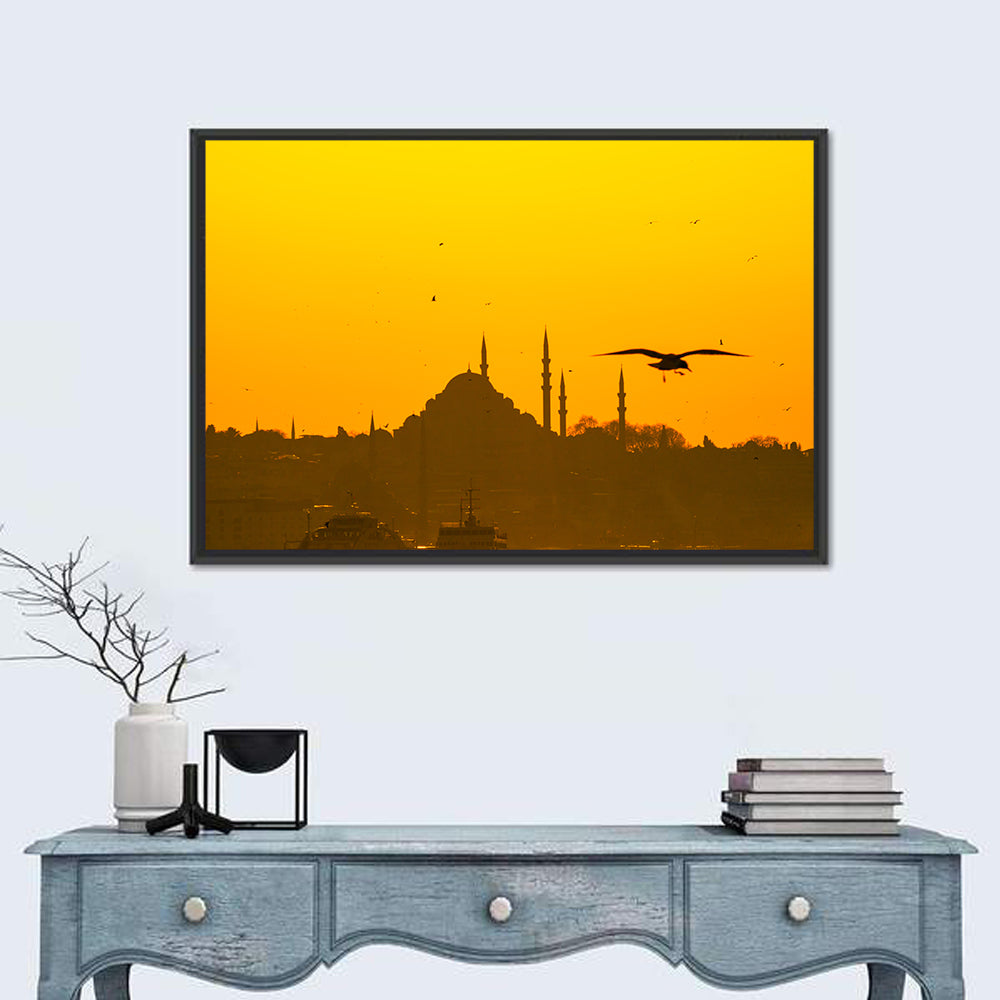 Süleymaniye Mosque Golden Hour Silhouette Wall Art in a room, landscape
