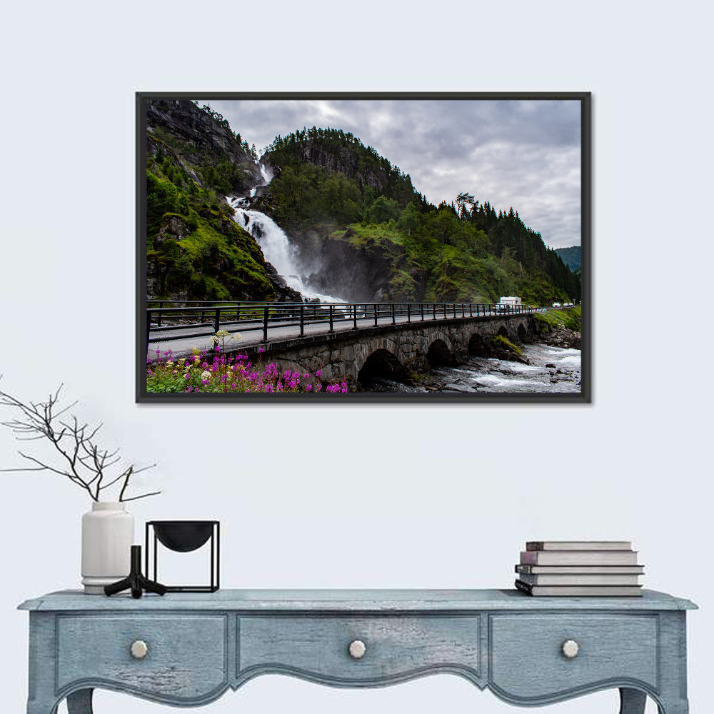 Låtefossen Stone Bridge and Waterfall Wall Art