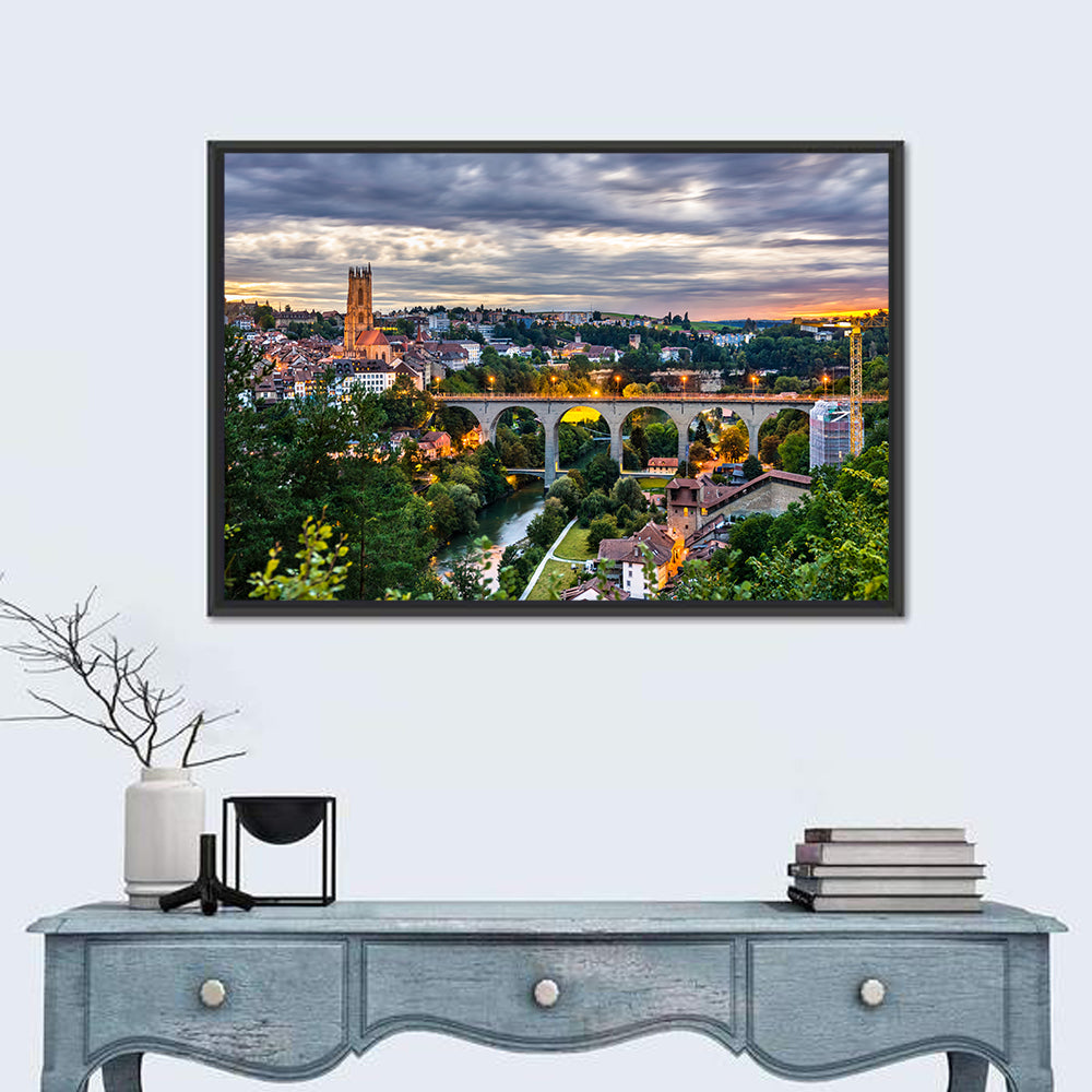 Zähringen Bridge at Twilight, Fribourg Wall Art