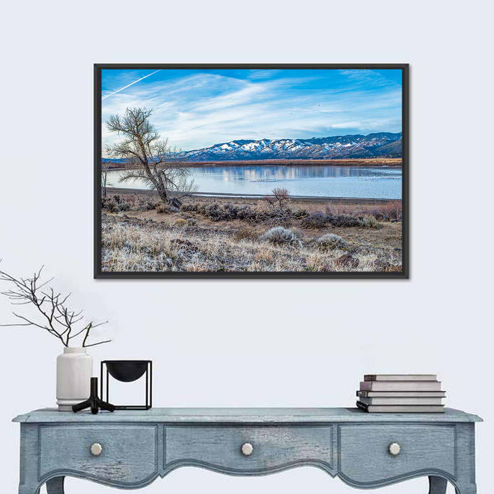 Winter Washoe Lake Morning Wall Art in a room, landscape