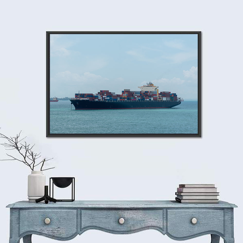 Harbor Container Ship at Sea Wall Art in a room, landscape