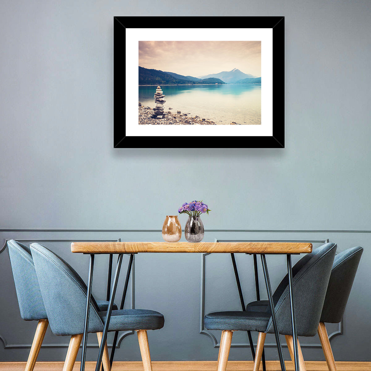 Stone Cairn by a Mountain Lake Wall Art