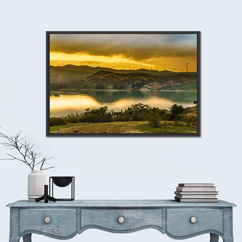 Andalucia Wind Farm at Golden Hour Wall Art in a room, landscape