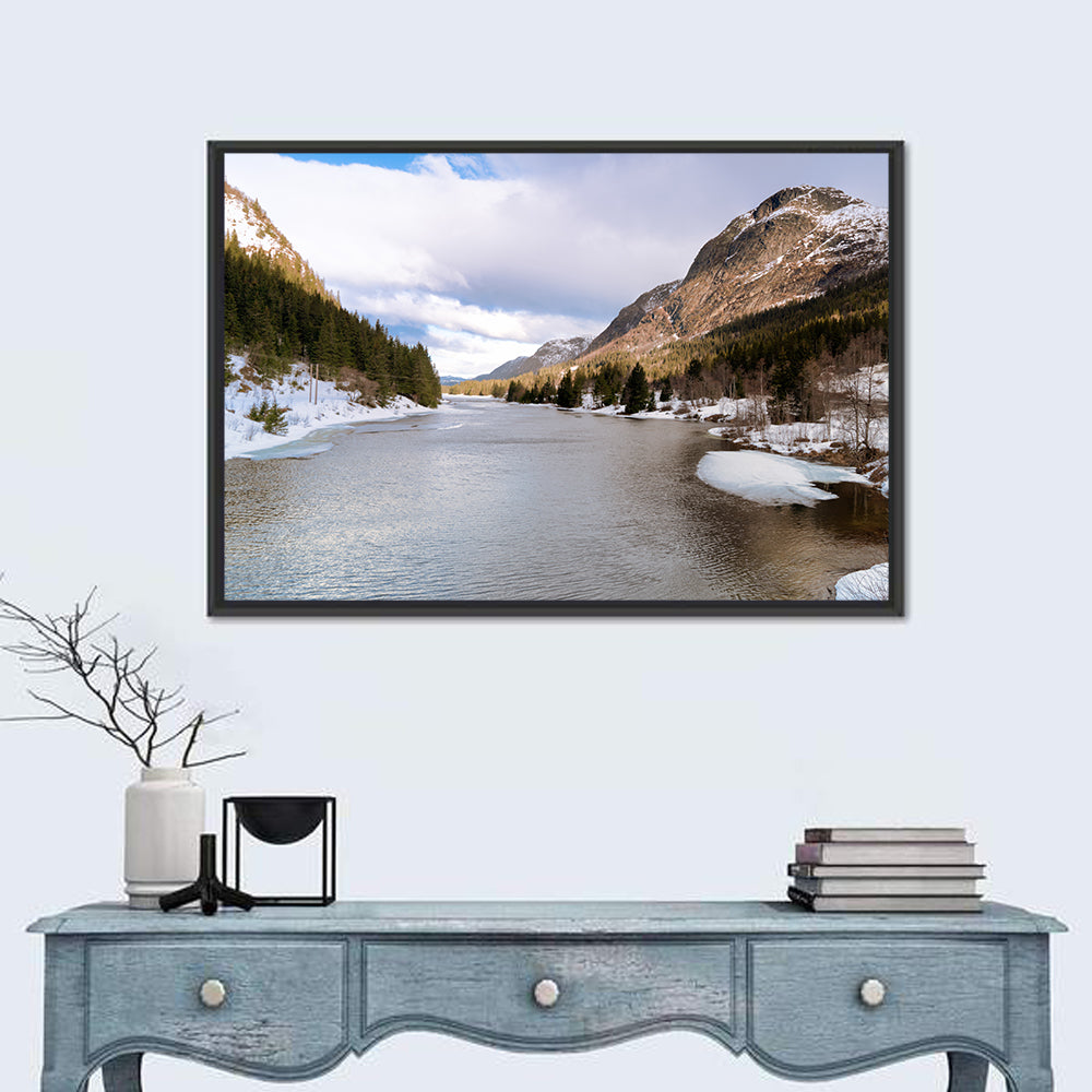 Grungevatn Winter River and Lake Wall Art in a room, landscape