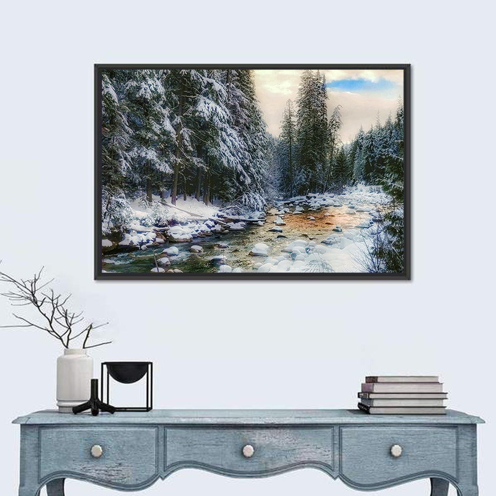 Winter Creek in Snowy Pines Wall Art