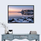 Urk Lighthouse Winter Twilight Harbor Wall Art