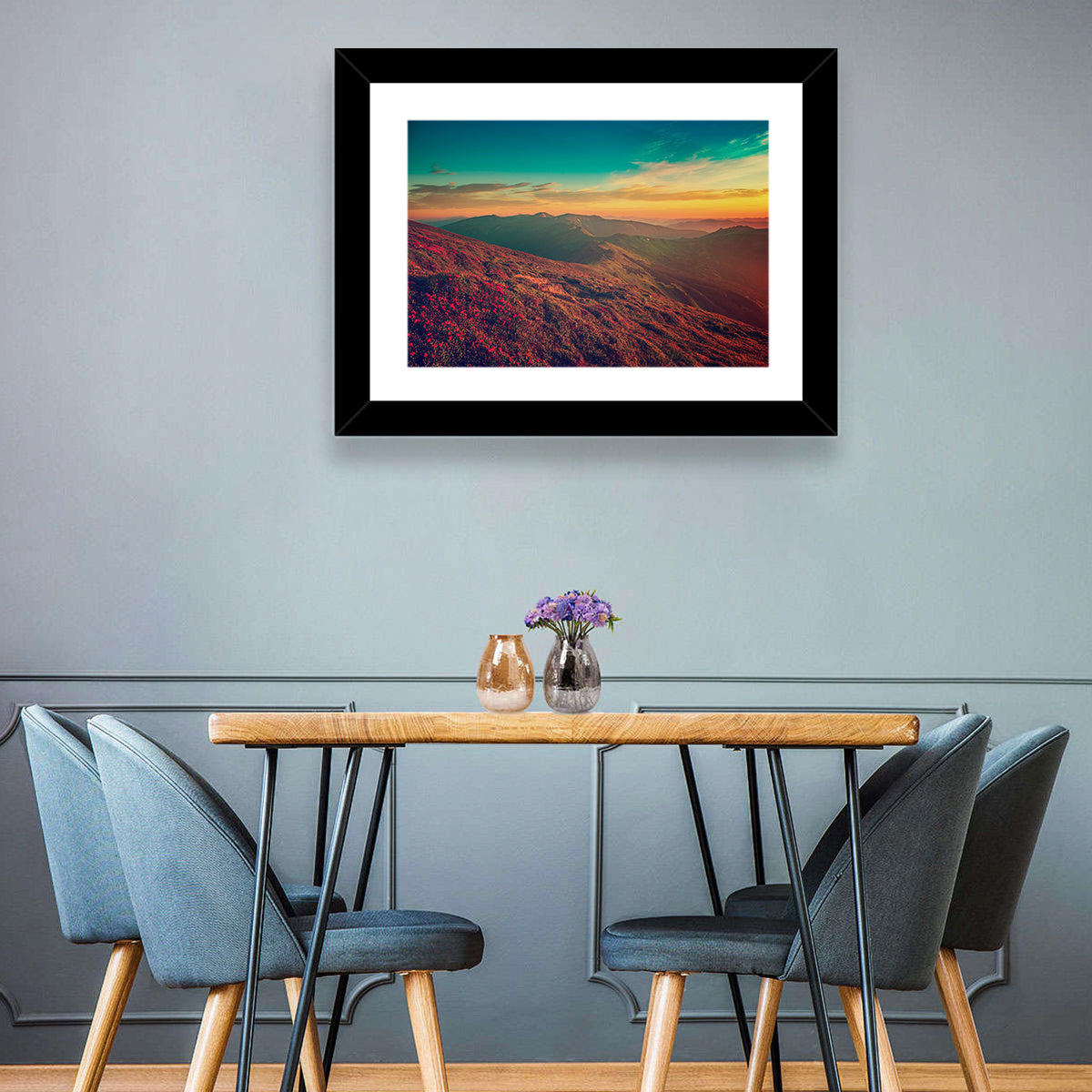 Alpine Rhododendrons at Golden Sunrise Wall Art in a room, landscape