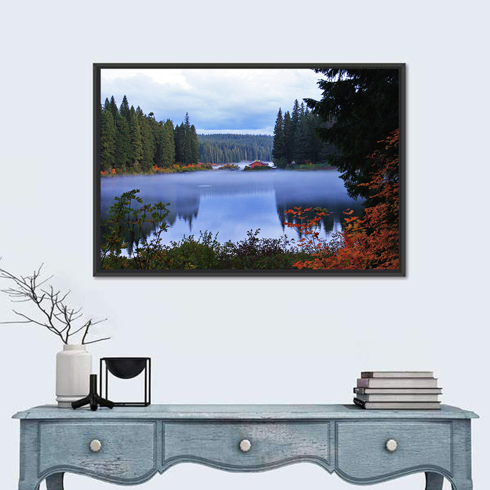 Lynn County Lake Cabin Reflection Wall Art in a room, landscape