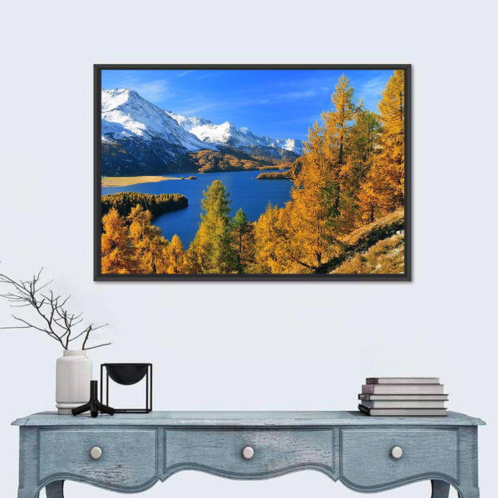 Silsersee Autumn Vista Wall Art in a room, landscape
