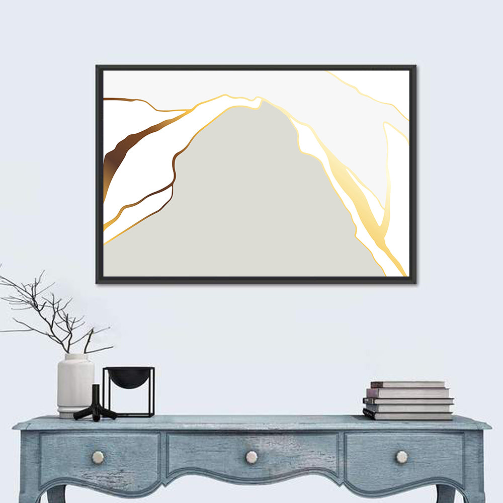 Golden Peak Abstract Wall Art in a room, landscape
