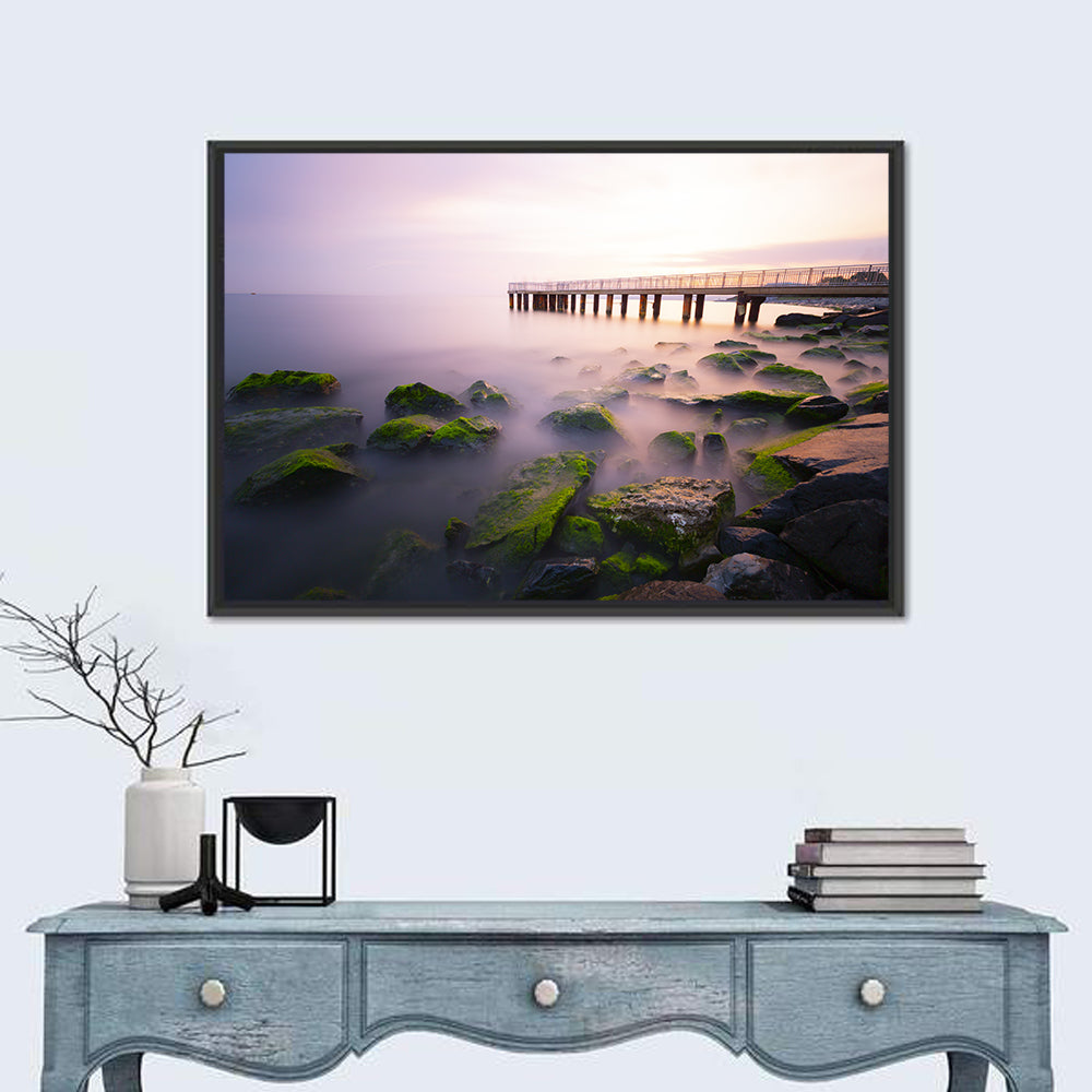 Florya Beach Pier at Lavender Dusk Wall Art in a room, landscape