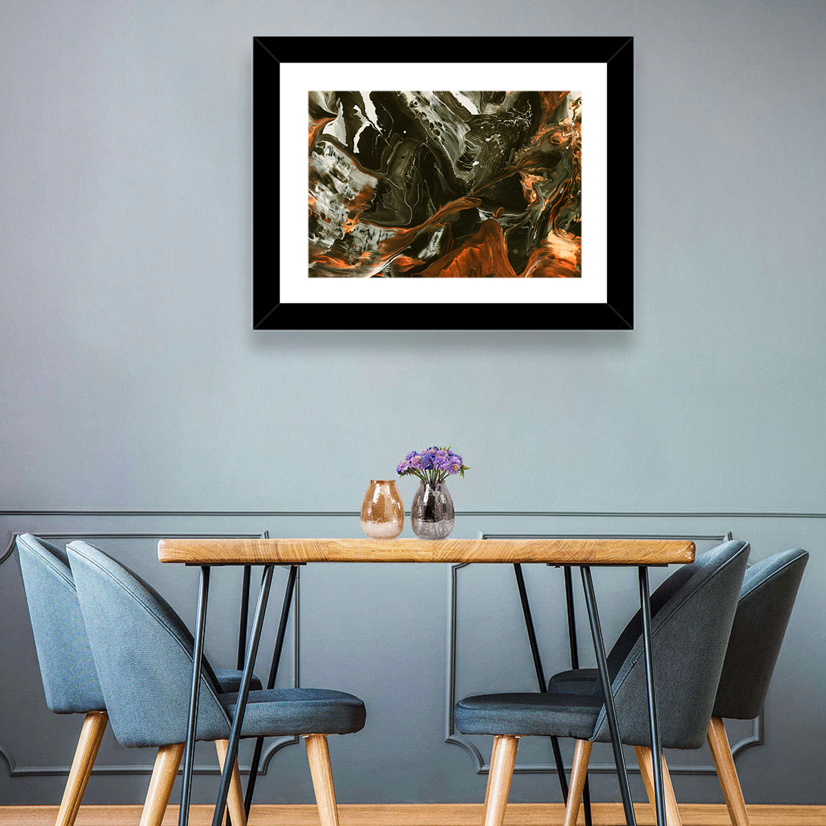 Volcanic Marble Swirl Wall Art in a room, landscape