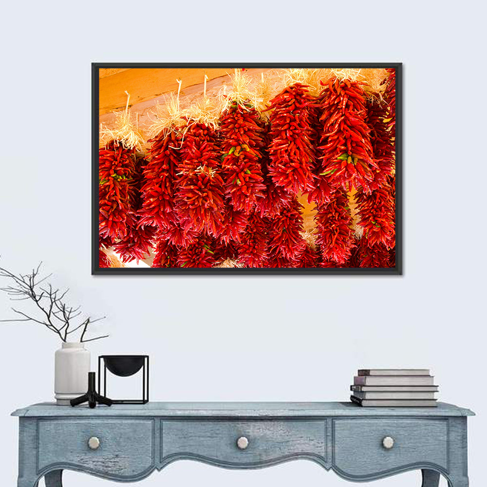 Hanging Dried Chili Peppers Wall Art in a room, landscape