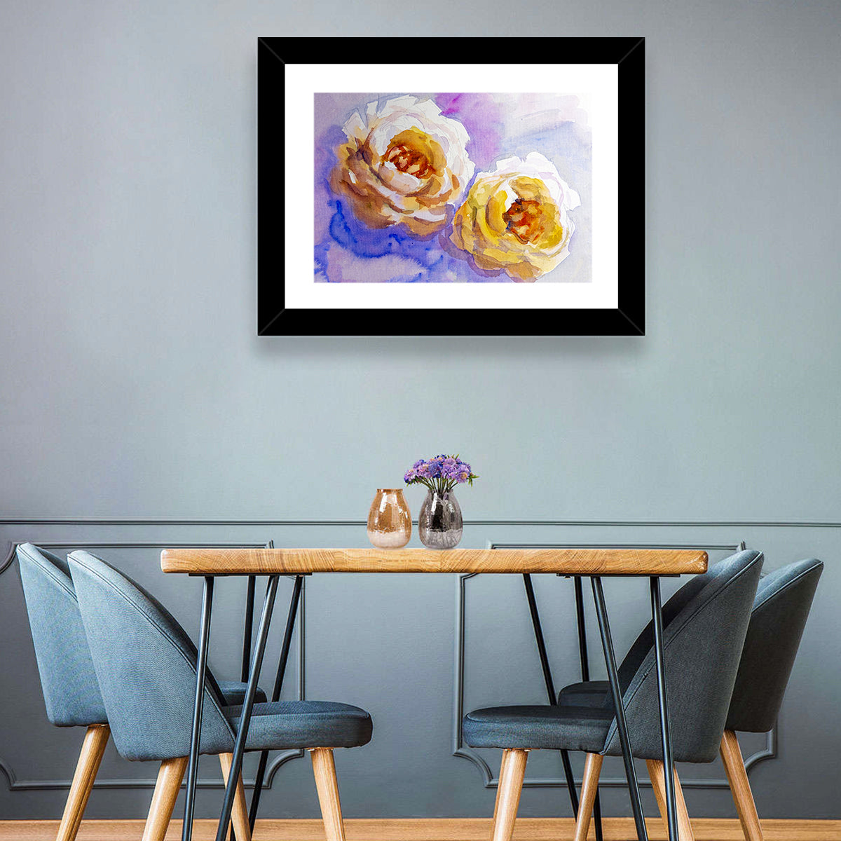 Diagonal Rose Pair Study Wall Art in a room, landscape