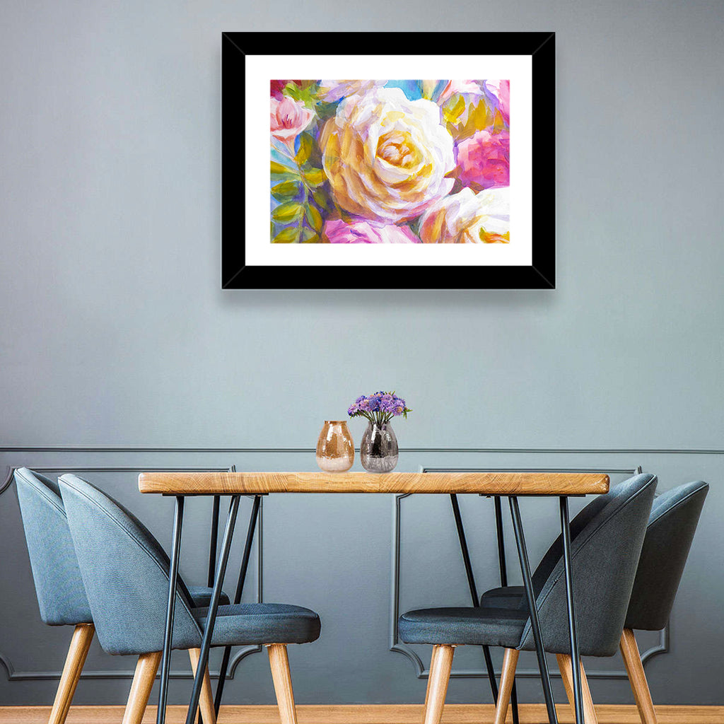 White and Gold Rose Bouquet Wall Art
