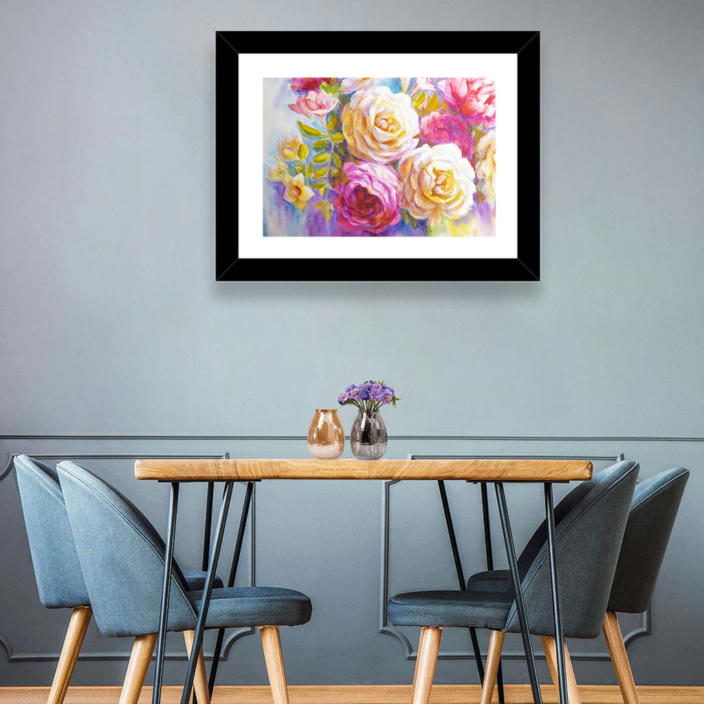 Layered Watercolor Rose Bouquet Wall Art