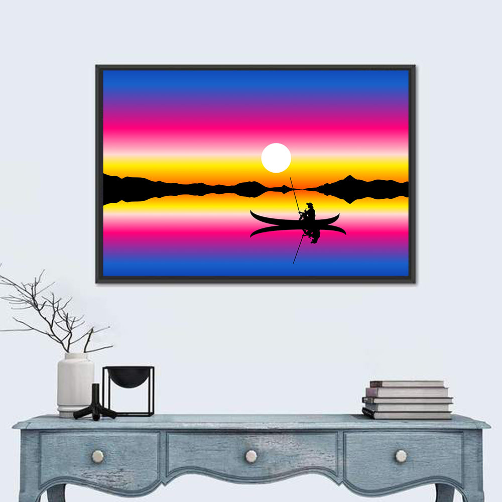 Fisherman Silhouette at Sunset Wall Art