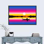 Fisherman Silhouette at Sunset Wall Art