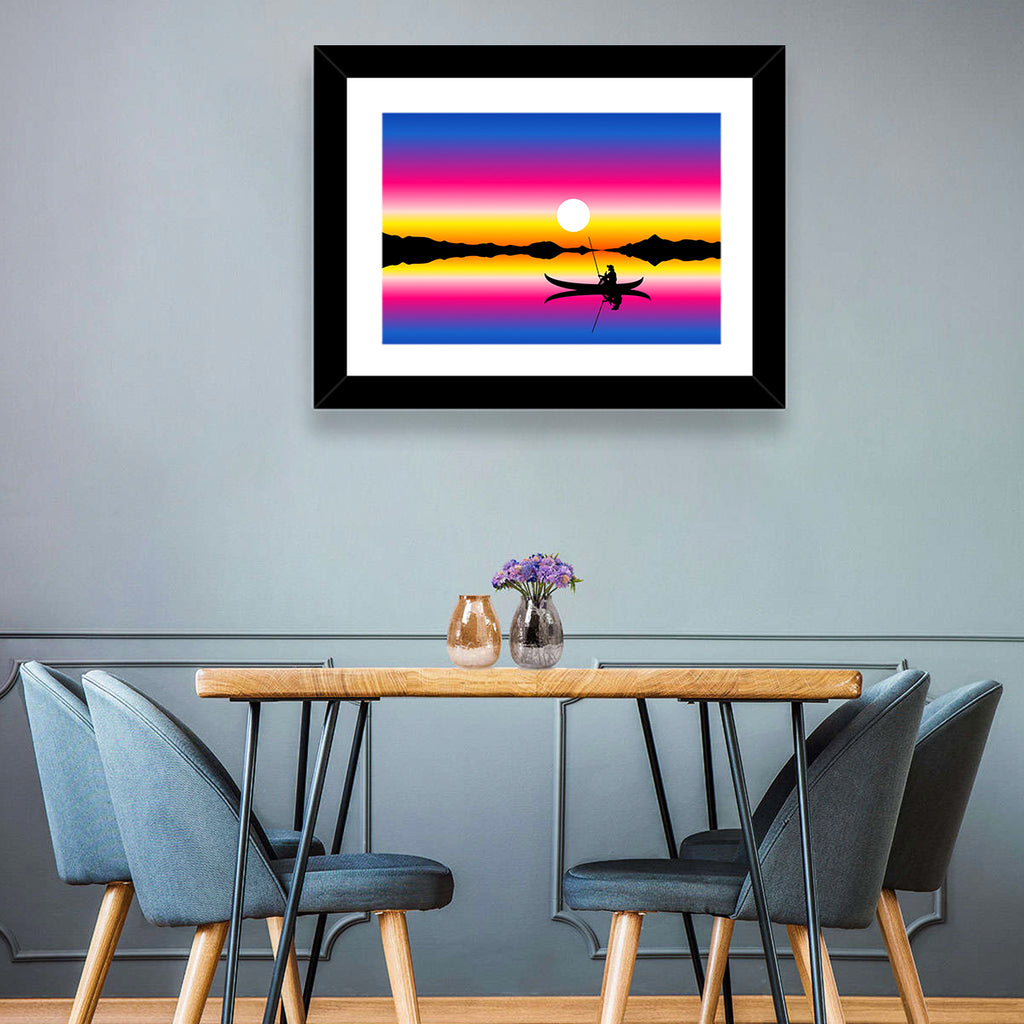Fisherman Silhouette at Sunset Wall Art