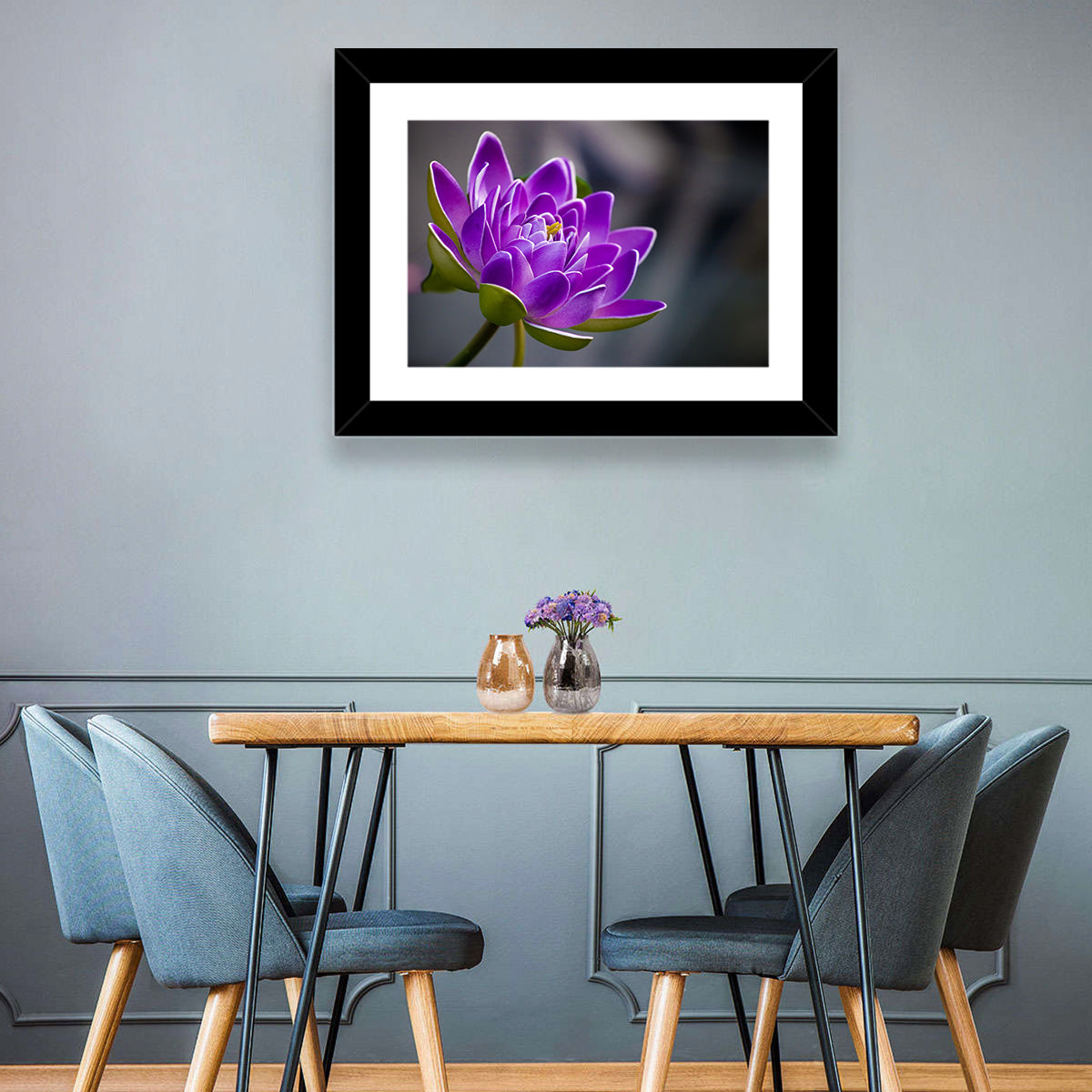 Purple Water Lily Close-up Wall Art in a room, landscape