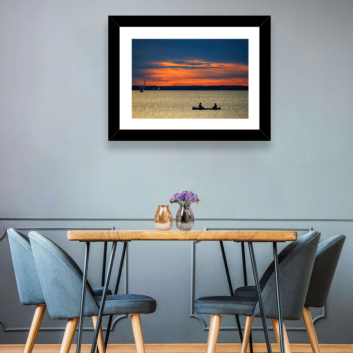 Ottawa River Sunset Canoe Wall Art in a room, landscape