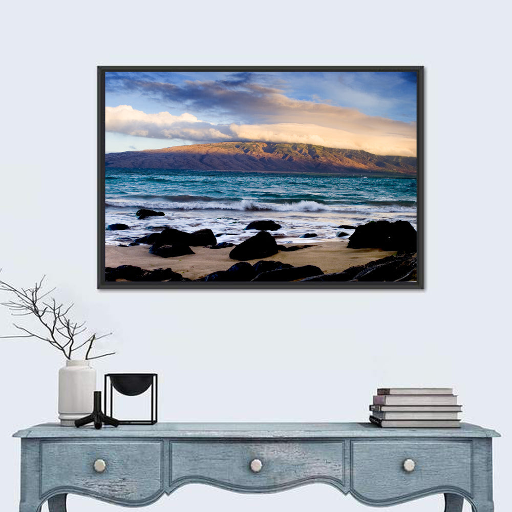 Kihei Golden Coastline Wall Art in a room, landscape